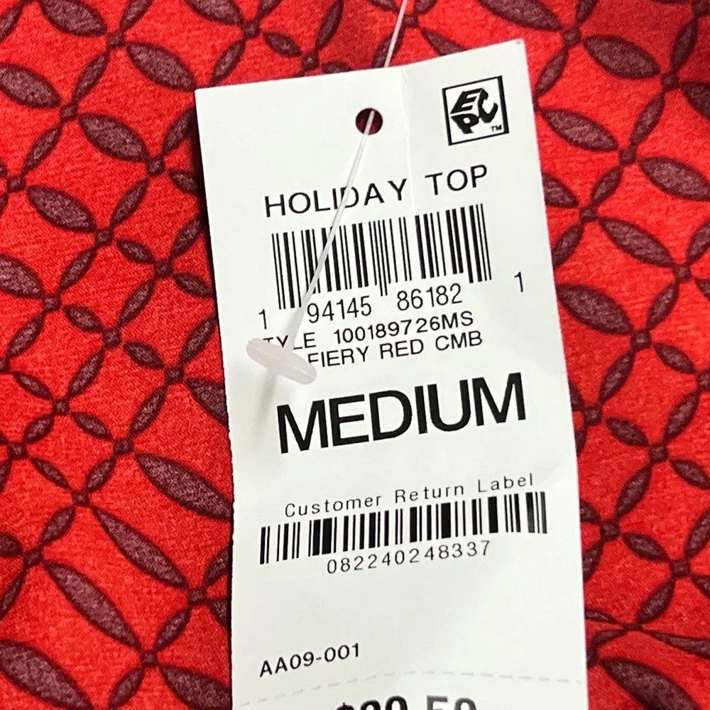ON‎ 34TH Satin Top Women Medium Red Geometric Pussybow Neck Sleeveless Pullover